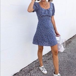 NWT Blue Polka Dot Smocked Tie Dress Small S
